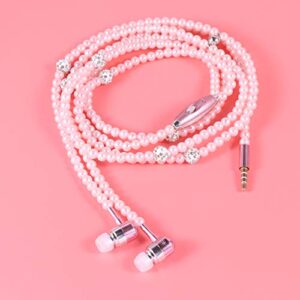 UKCOCO in-Ear Eardphones with Mic - in-Ear Headset with Remote and Mic Hands-Free Wired Pearls Chain Universal Earphone for Girls Women Student (Pink)