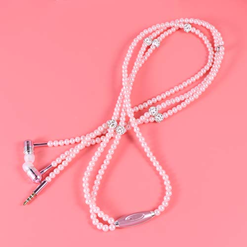 UKCOCO in-Ear Eardphones with Mic - in-Ear Headset with Remote and Mic Hands-Free Wired Pearls Chain Universal Earphone for Girls Women Student (Pink)