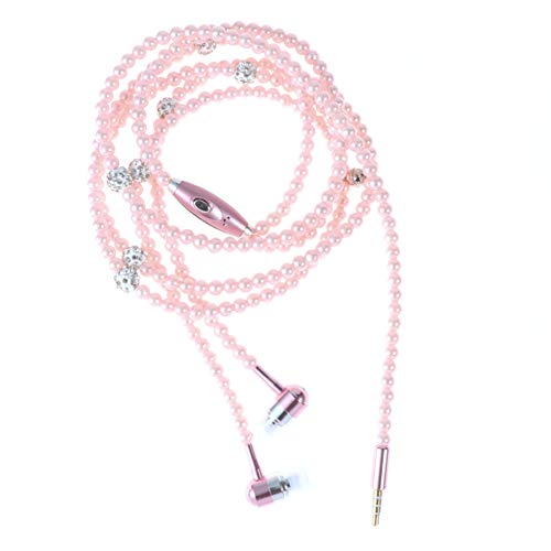 UKCOCO in-Ear Eardphones with Mic - in-Ear Headset with Remote and Mic Hands-Free Wired Pearls Chain Universal Earphone for Girls Women Student (Pink)
