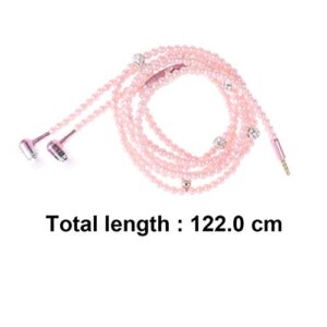 UKCOCO in-Ear Eardphones with Mic - in-Ear Headset with Remote and Mic Hands-Free Wired Pearls Chain Universal Earphone for Girls Women Student (Pink)
