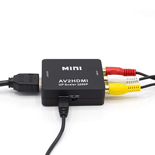 THE CIMPLE CO RCA to HDMI Converter (Analog to Digital Converter) - Converts from RCA/Composite/Red-White-Yellow - Does not Work in Reverse - UP CONVERTS - Black Kit