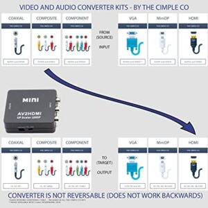 THE CIMPLE CO RCA to HDMI Converter (Analog to Digital Converter) - Converts from RCA/Composite/Red-White-Yellow - Does not Work in Reverse - UP CONVERTS - Black Kit