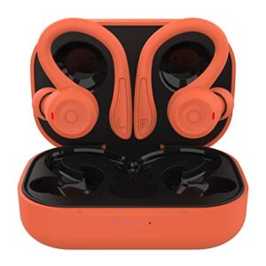 orange wireless earbuds with earhooks bluetooth earbuds with ear hook waterproof sport headphones noise cancelling ear buds with microphone long battery life earphones for running workout android ios