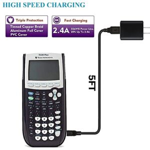 Charger Adapter for TI-84 Plus CE Color/C Silver Edition, TI-Nspire CX II/TI-Nspire CX II CAS Color Texas Instruments Graphing Calculators with 5FT USB Data/Charging Cable Cord