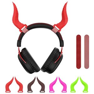 toluohu cool horn headphone attachment for all over-ear headphones, cosplay photo gaming headset props for e-sports gamers & audio anchors with adjustable accessories ( red )