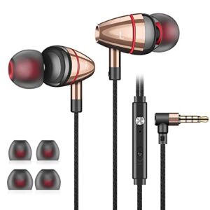 3.5mm headphone for samsung a13 a52s earphone hi-fi stereo headphone noise cancelling wired earbuds in-ear headset with mic volume control for galaxy s10+, moto g pure, one 5g ace, pixel 5a brown