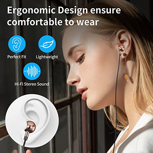 3.5mm Headphone for Samsung A13 A52s Earphone Hi-Fi Stereo Headphone Noise Cancelling Wired Earbuds in-Ear Headset with Mic Volume Control for Galaxy S10+, Moto G Pure, One 5G Ace, Pixel 5a Brown