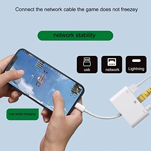 Lightning to RJ45 Adapter, 3 in 1 RJ45 Ethernet LAN Network Adapter with USB Camera Adapter and Charge Port Compatible with iPhone/iPad/iPod, Plug and Play, Supports 100Mbps Ethernet Network