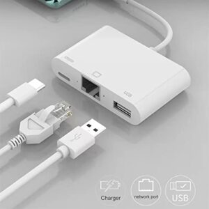 Lightning to RJ45 Adapter, 3 in 1 RJ45 Ethernet LAN Network Adapter with USB Camera Adapter and Charge Port Compatible with iPhone/iPad/iPod, Plug and Play, Supports 100Mbps Ethernet Network