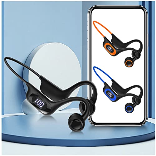 pstuiky Wireless Air Conduction Earphones Bluetooth 5.1 HiFi Sound Quality Digital Display Headset with Mic for Smartphone Sports Waterproof Headset Fitness Running Music (Black)