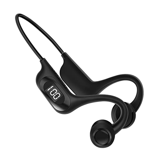 pstuiky Wireless Air Conduction Earphones Bluetooth 5.1 HiFi Sound Quality Digital Display Headset with Mic for Smartphone Sports Waterproof Headset Fitness Running Music (Black)