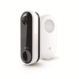 arlo essential wireless video doorbell & chime 2 bundle, 1080p hd doorbell camera hd, 2-way audio, package detection, motion detection and alerts, built-in siren, night vision, avdk2001, white