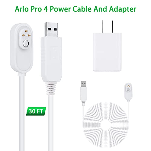 30FT Magnetic Charging Cable with Power Adapter for Arlo Pro4 and Ultra 2, Continuous Outdoor Power Supply for Your Arlo Security Camera (White)