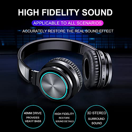 SLuB Wireless Headphones Over Ear Wireless Bluetooth Headphones Foldable Headphones 24H Playback Time CVC8.0 Microphone and Detachable Cable, Suitable for Adult, Child, TV, Travel, Home Office