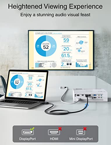 BlueRigger 8K DisplayPort Cable 1.4 (10FT, 32.4Gbps, HDR10+, DP to DP, 8K@60Hz, 4K@144Hz, 2K@165Hz, 1080p@240Hz) Display Port 144Hz per VESA Specifications for Laptop PC Graphics Card, Gaming Monitor