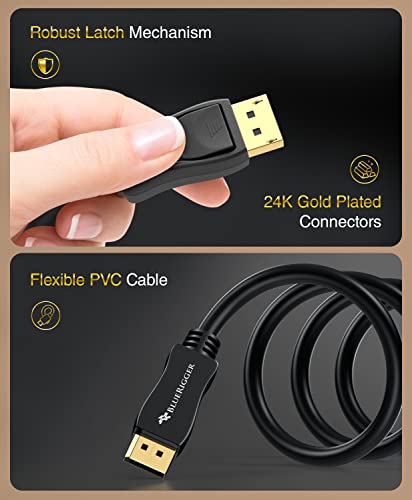 BlueRigger 8K DisplayPort Cable 1.4 (10FT, 32.4Gbps, HDR10+, DP to DP, 8K@60Hz, 4K@144Hz, 2K@165Hz, 1080p@240Hz) Display Port 144Hz per VESA Specifications for Laptop PC Graphics Card, Gaming Monitor