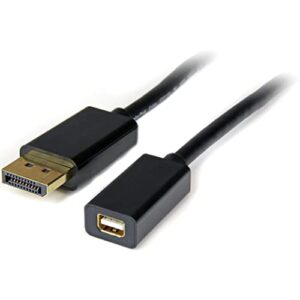startech.com 3ft (1m) displayport to mini displayport cable – 4k x 2k uhd video – displayport male to mini displayport female adapter cable – dp computer to mdp 1.2 monitor extension cable (dp2mdpmf3)