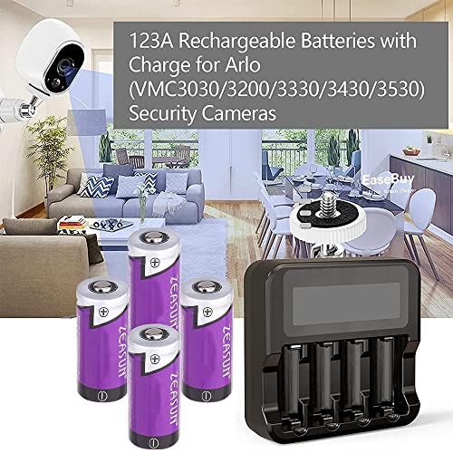 123A Battery for Arlo,4 Pack Batteries and LCD Display Charger with Arlo Wireless Cameras Certified Works with Arlo VMS3130 VMC3030 VMK3200 VMS3330 3430 3530 Cameras and More