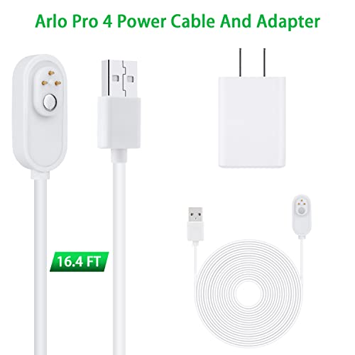 2Pack 16.4Ft/5m Magnetic Charging Cable with Power Adapter for Arlo Pro4 and Ultra 2, Continuous Outdoor Power Supply for Your Arlo Security Camera (White)