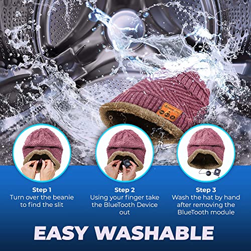 Bluetooth Beanie Wireless Hat with Scarf – Pink Headphone Beanie Hat with Upgraded Bluetooth 5.0 - Wireless Beanie Bluetooth Hat for Women - Warm Knitted Fleece Music Hat - Gorros con Bluetooth