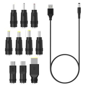 usb to dc power cable with 10pcs dc barrel jack universal laptop power adapter tips usb 2.0 to dc 5.5×2.1mm plug charging cord kits max 3a compatible for lenovo, compatible for asus and more
