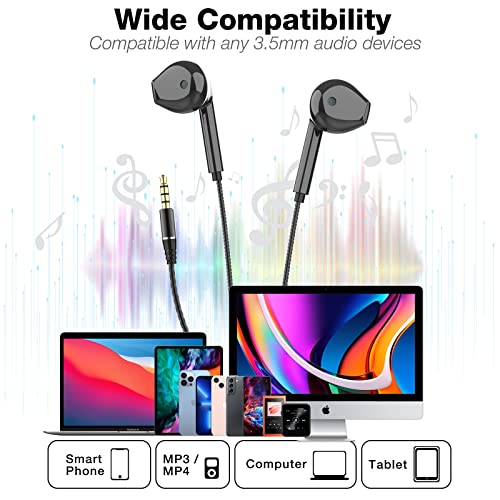 Dixvuk Earbuds Wired with Microphone Pack of 2, in-Ear Headphone Stereo Sound Noise Isolating, Earphone Fits 3.5mm Interface for iPad, Mp3/Mp4, Apple iPhone, Android Smartphones, Black(Black)