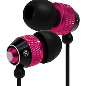 Bastex Universal Earphone/Ear Buds 3.5mm Stereo Headphones in-Ear Tangle Free Cable with Built-in Microphone Earbuds for iPhone iPod iPad Samsung Android Mp3 Mp4 and More-Hot Pink/Black