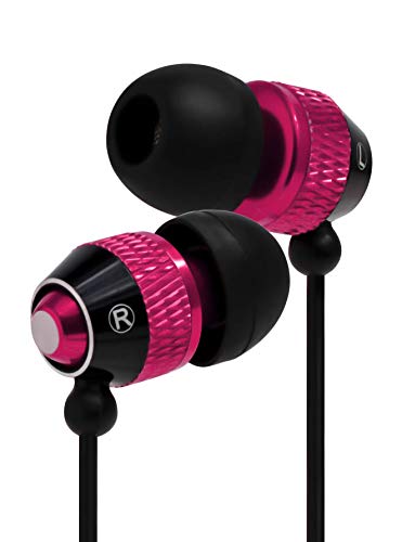 Bastex Universal Earphone/Ear Buds 3.5mm Stereo Headphones in-Ear Tangle Free Cable with Built-in Microphone Earbuds for iPhone iPod iPad Samsung Android Mp3 Mp4 and More-Hot Pink/Black