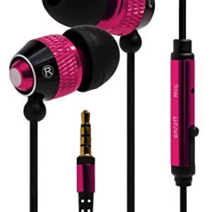 Bastex Universal Earphone/Ear Buds 3.5mm Stereo Headphones in-Ear Tangle Free Cable with Built-in Microphone Earbuds for iPhone iPod iPad Samsung Android Mp3 Mp4 and More-Hot Pink/Black