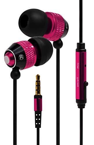 Bastex Universal Earphone/Ear Buds 3.5mm Stereo Headphones in-Ear Tangle Free Cable with Built-in Microphone Earbuds for iPhone iPod iPad Samsung Android Mp3 Mp4 and More-Hot Pink/Black