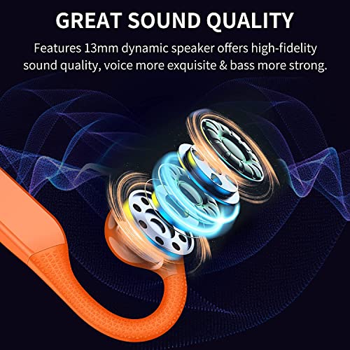 Open Ear Headphones Bone Conduction Headphones Wireless Bluetooth 5.0 Waterproof Bone Conductor Workout Running Cycling Sports Earphones Bone Conducting Hook Ear Phones with Mic Orange