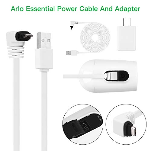 ALERTCAM 2Pack 16.4Ft/5m Power Adapter for Arlo Essential Spotlight, Weatherproof Outdoor Power Cable Continuously Charging Your Arlo Essential Camera - White