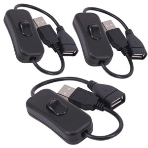 usb cable with switch, yeebline 3-pack usb male to female extension cord inline rocker on/off switch for driving recorder, led desk lamp, usb fan, led strip (3 pack black)