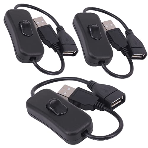 USB Cable with Switch, Yeebline 3-Pack USB Male to Female Extension Cord Inline Rocker On/Off Switch for Driving Recorder, LED Desk Lamp, USB Fan, LED Strip (3 Pack Black)