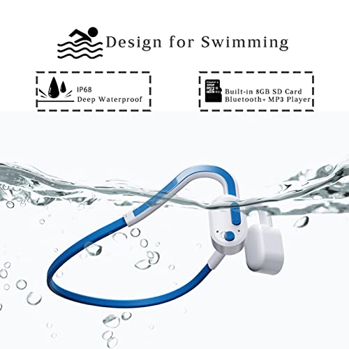 Bone Conduction Headphones, Swimming Headphones Built-in 8GB Memory, MP3 Sports Headphones Waterproof, Wireless Headphones Bluetooth 5.0, Ultra Light Open Ear Headphones for Swimming Running Gym