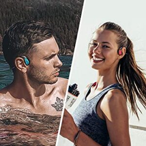 IKXO Waterproof Bone Conduction Headphones Bluetooth 5.0 Wireless Earbuds IPX8 Open Ear Underwater Bluetooth Gym Headphones with Microphone for Swimming Running, Sports