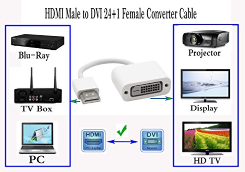 zdyCGTime DVI 24+1 to HDMI Adapter Cable,HDMI Male to DVI 24+1 Female Converter Cable for HD TV, Plasma, DVD and Projector.(white/13CM/5 in)