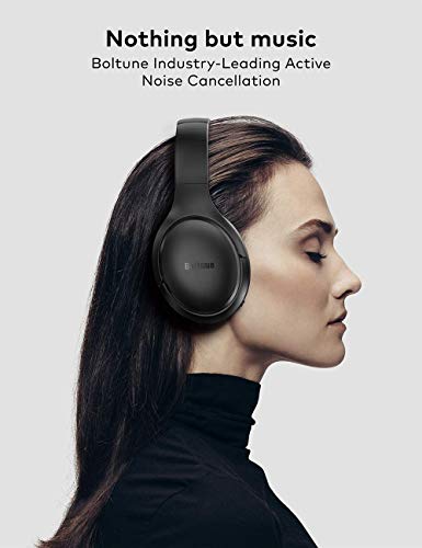 Active Noise Cancelling Headphones, Bluetooth 5.0 Over Ear Boltune Wireless Headphones with Mic Deep Bass, Comfortable Protein Earpads 30H Playtime for Travel Work TV PC Cellphone