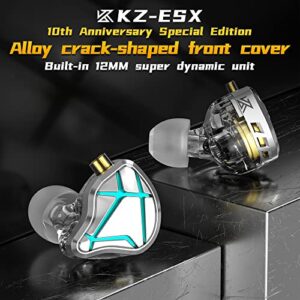 KZ ESX 12MM Dynamic Driver in Ear Monitor bass Earbuds with Microphone in-Ear Wired Headphones 10th Anniversary Special Earbuds with Coin (Mic)