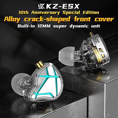 KZ ESX 12MM Dynamic Driver in Ear Monitor bass Earbuds with Microphone in-Ear Wired Headphones 10th Anniversary Special Earbuds with Coin (Mic)