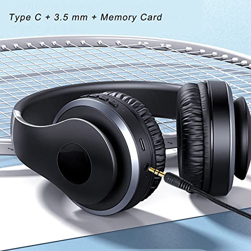 GOWENIC BH618 Wireless Bluetooth Gaming Headset, HiFi Stereo Bass Surround Noise Canceling Headphones Over Ear, with Type C, 3.5mm Memory Card Interface, for Games Sports Travel Home Office (Black)