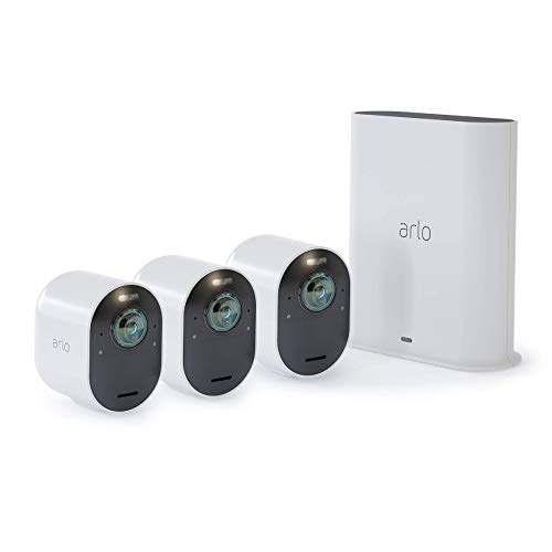 Arlo Ultra - 4K UHD Wire-Free Security 3 Camera System | Indoor/Outdoor with Color Night Vision, 180° View, 2-Way Audio, Spotlight, Siren | Works with Alexa and Homekit | (VMS534)