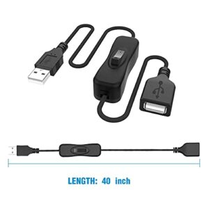 ANDTOBO USB Switch Extension Cable, Upgraded USB Extension Cord with On/Off Power Switch Cable for LED Strips, iOS System, etc- (2 Pack)