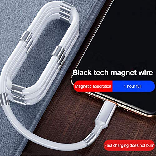 JJKKZVZ 2Pack Upgraded Type-C Magnetic Charging Cable, Retractable USB C Type Data Transfer Cable, Coiled Type C Cable 3 FT with Soft Protective Tube for All USB Type C Charger Phones, Tablets