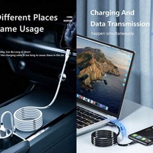JJKKZVZ 2Pack Upgraded Type-C Magnetic Charging Cable, Retractable USB C Type Data Transfer Cable, Coiled Type C Cable 3 FT with Soft Protective Tube for All USB Type C Charger Phones, Tablets