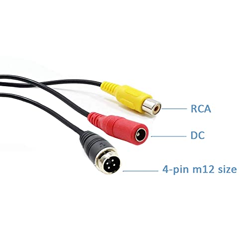 RCA+AV to M12 4 Pin Monitor Cable，4 Pin Male to RCA Female Adapter+DC Male Connector Monitor/Camera Adapter， for Cord for Car Camera（2psck）