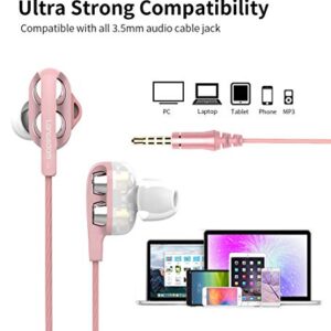 Wired in-Ear Headphone Noise Cancelling Earbuds Stereo Heave Bass Earphones with Micphone Mic Earphones, Crystal Clear Sound Earbuds, Phone Control Compatible with Android, MP3, MP4(Rose Gold)