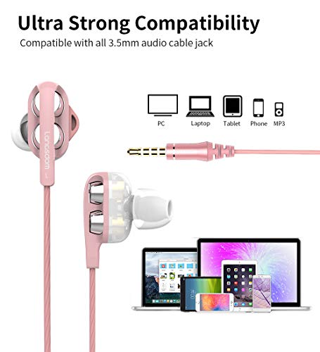Wired in-Ear Headphone Noise Cancelling Earbuds Stereo Heave Bass Earphones with Micphone Mic Earphones, Crystal Clear Sound Earbuds, Phone Control Compatible with Android, MP3, MP4(Rose Gold)