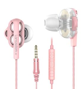 wired in-ear headphone noise cancelling earbuds stereo heave bass earphones with micphone mic earphones, crystal clear sound earbuds, phone control compatible with android, mp3, mp4(rose gold)