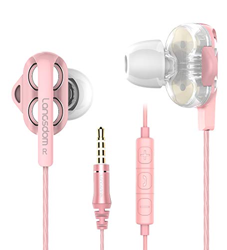 Wired in-Ear Headphone Noise Cancelling Earbuds Stereo Heave Bass Earphones with Micphone Mic Earphones, Crystal Clear Sound Earbuds, Phone Control Compatible with Android, MP3, MP4(Rose Gold)